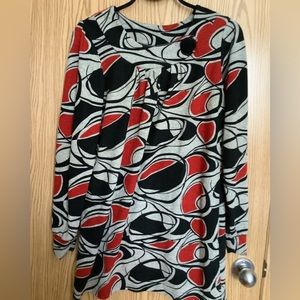 🍉 Request S, tunic, long sleeves, crew neck, big button, pleats, EUC